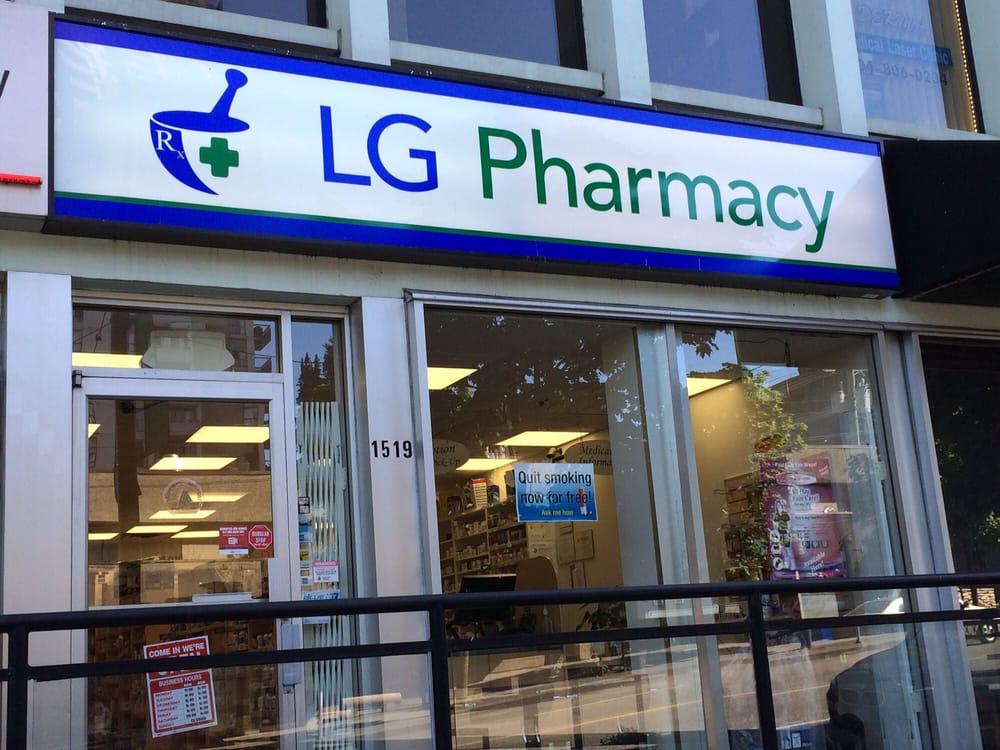 LG Pharmacy storefront at 1519 Robson Street, Vancouver